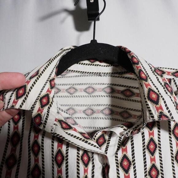 VTG 80s Southwestern Aztec Print AOP Button Up‎ Shirt Mens L Rodeo Western Red - Picture 2 of 5